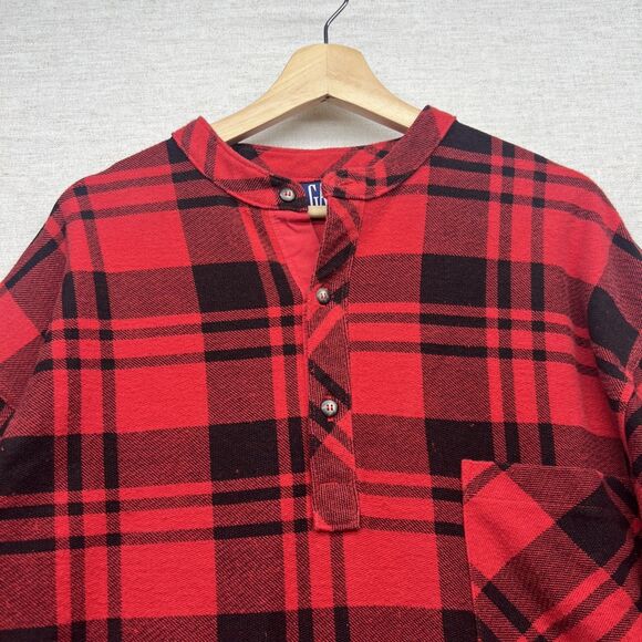 VTG 90s GAP Plaid Henley Pocket Oversized Longsleeve T-Shirt Medium Grunge Skate - Picture 2 of 12
